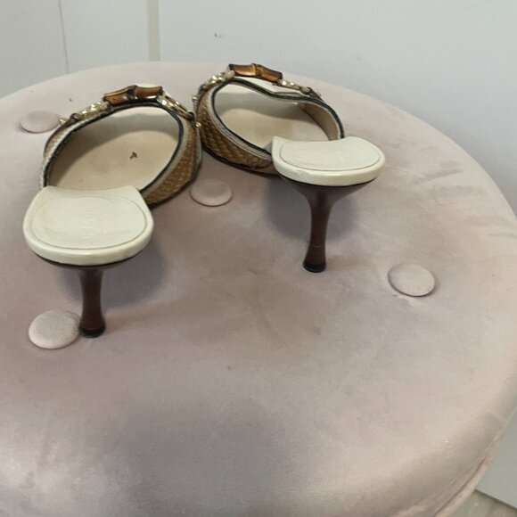 Gucci Rattan & Bamboo White Kitten Heels Size 5.5 - Picture 4 of 9